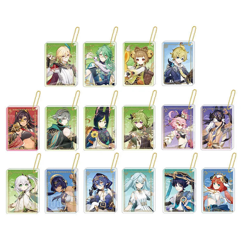 Genshin Impact character illustration thick acrylic keychain collection featuring 48 characters