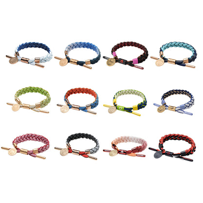 Multiple Genshin Impact character-inspired braided bracelet designs shown in different color styles