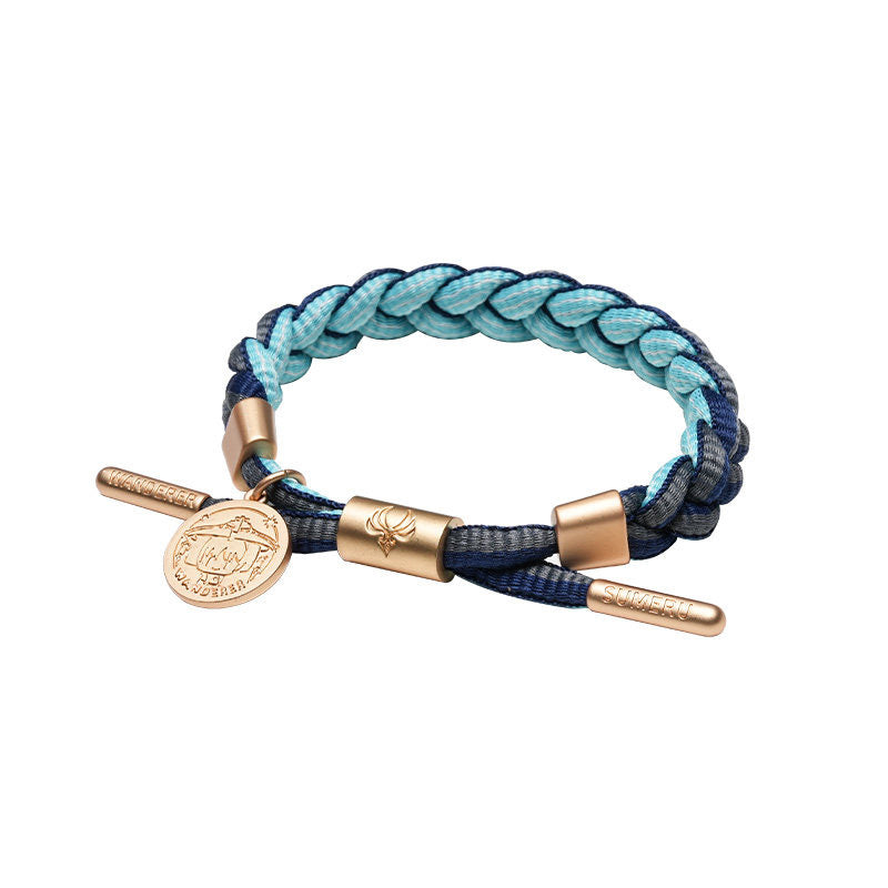 Wanderer inspired braided bracelet from Genshin Impact with woven cord and metal charm