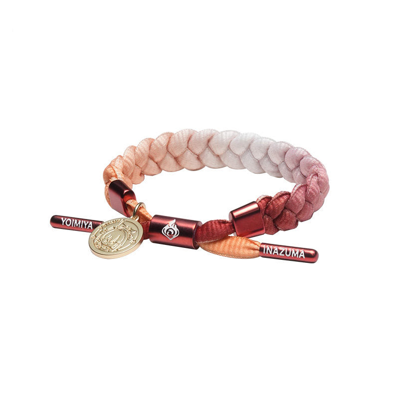 Yoimiya inspired braided bracelet from Genshin Impact with woven cord and metal charm
