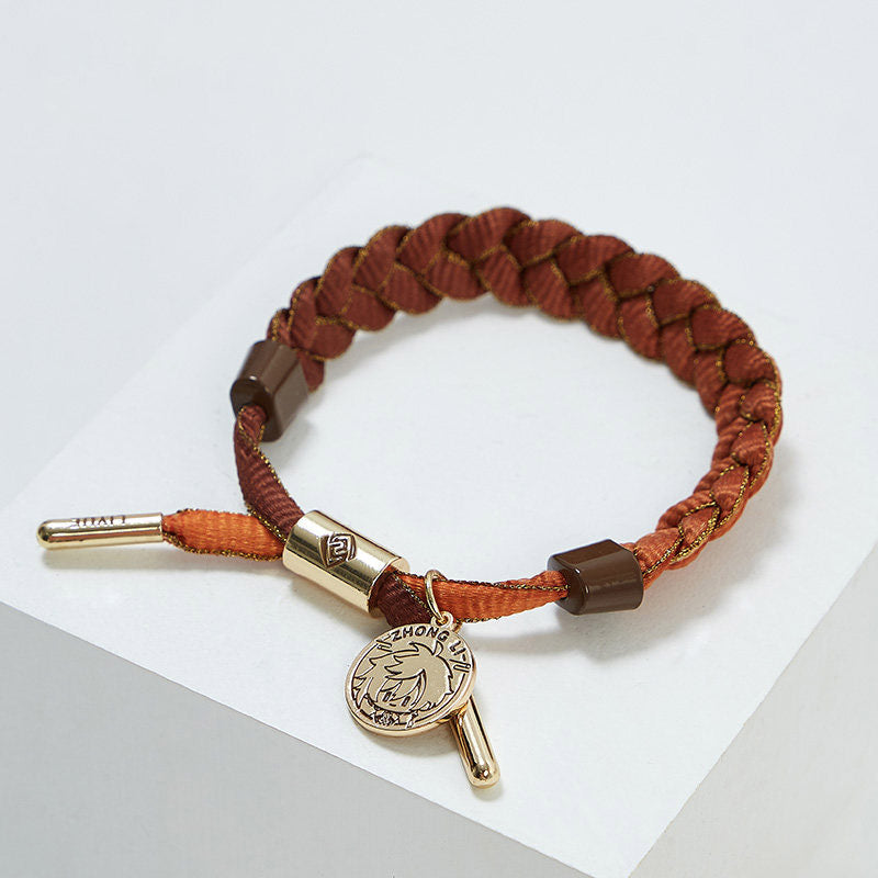 Zhongli inspired braided bracelet from Genshin Impact with woven cord and metal charm