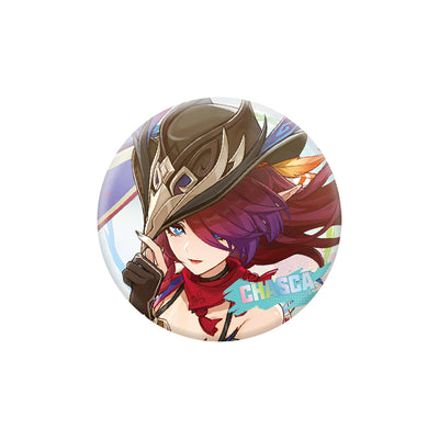 Genshin Impact Chasca B version character badge with holographic finish and themed artwork