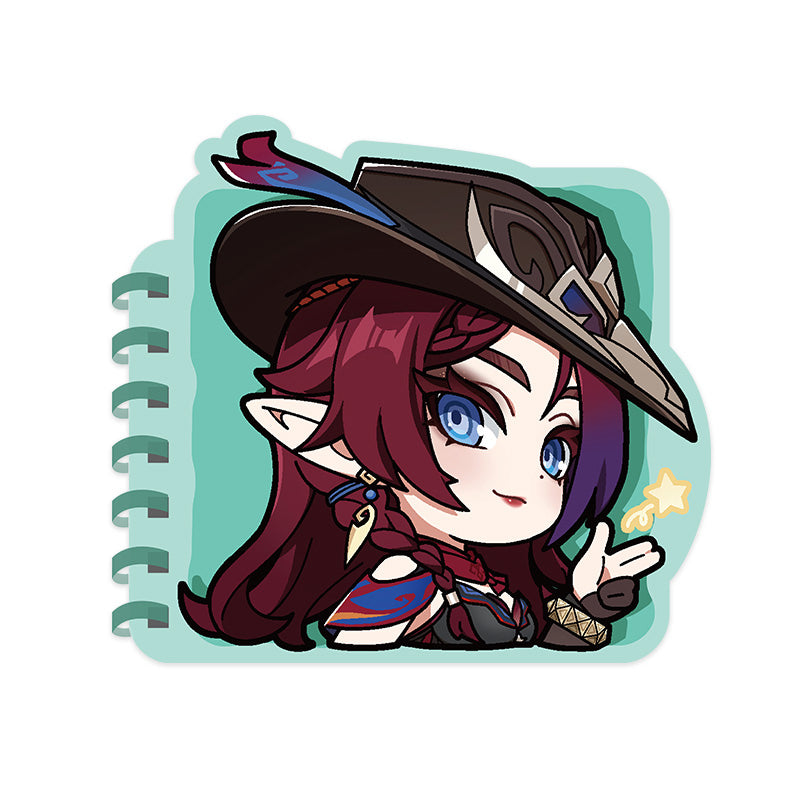 Genshin Chasca Q Version Expression Series spiral notepad featuring chibi Natlan character artwork
