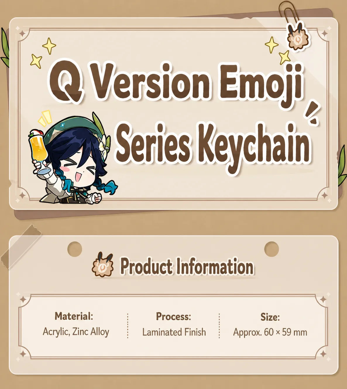 Genshin Impact chibi emoji acrylic keychain detail showing character expressions and printed artwork