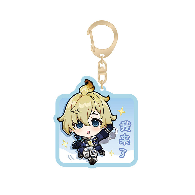 Genshin Impact chibi emoji acrylic keychain featuring Mika with expressive character pose