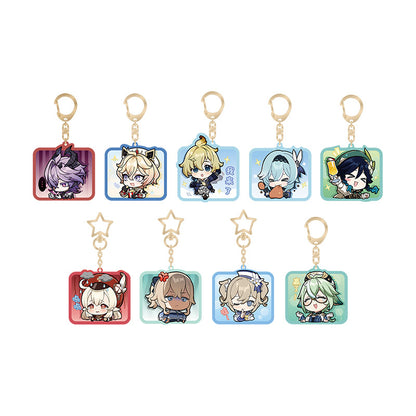 Genshin Impact chibi emoji acrylic keychain collection featuring Mondstadt characters including Klee