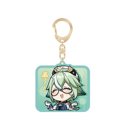 Genshin Impact chibi emoji acrylic keychain featuring Sucrose with playful expression design