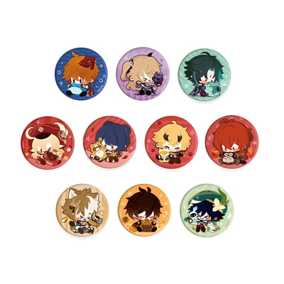 Genshin Impact chibi plush badge series featuring Tartaglia Zhongli Venti Klee Fischl Thoma Xiangling Gorou Xiao Diluc