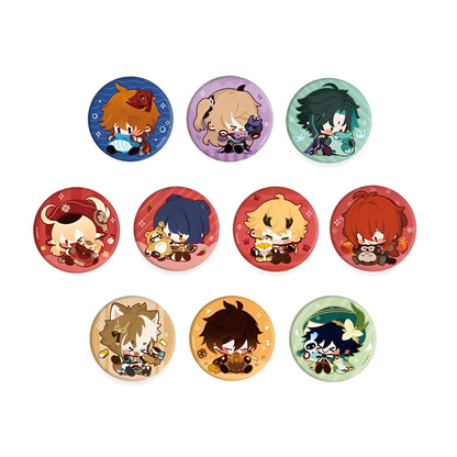 Genshin Impact chibi plush badge series featuring Tartaglia Zhongli Venti Klee Fischl Thoma Xiangling Gorou Xiao Diluc