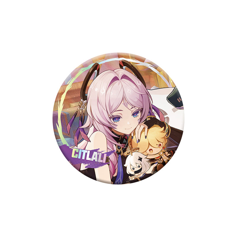 Genshin Impact Citlali B version character badge with holographic finish and themed artwork