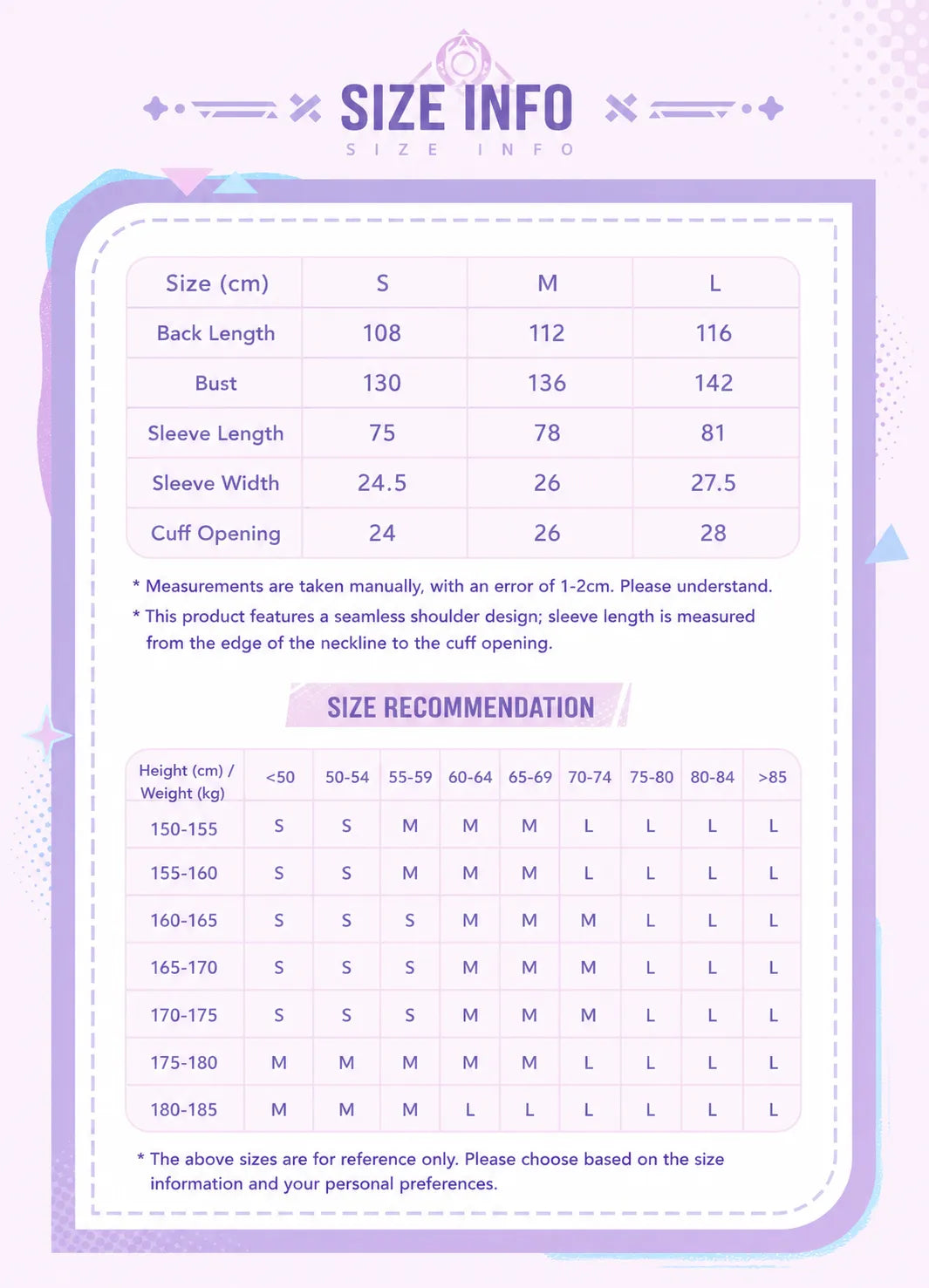 Genshin Impact Citlali Home Robe Size Chart