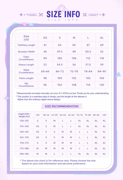 Genshin Impact Citlali Plush Homewear Set size chart