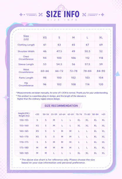 Genshin Impact Citlali Plush Homewear Set size chart