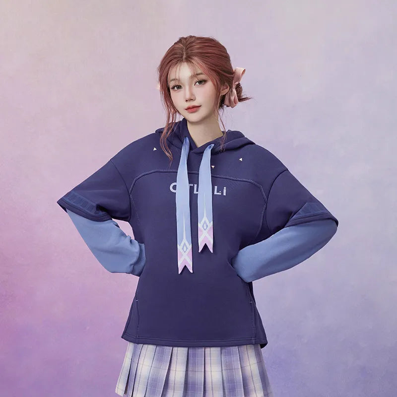 Citlali Themed Impressions Series navy layered hoodie with character details