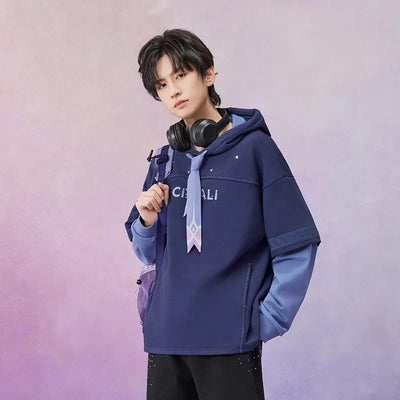 Citlali themed faux two-piece hoodie with relaxed fit and graphic accents