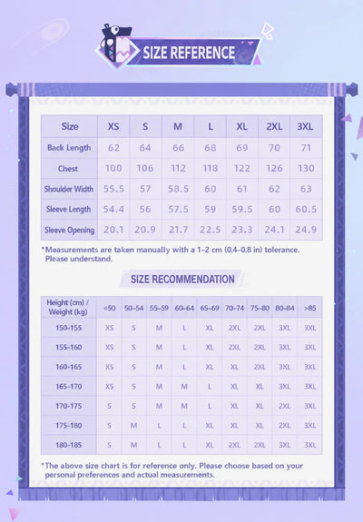 Genshin Impact Citlali Themed Impressions Series layered hoodie size chart and size recommendations