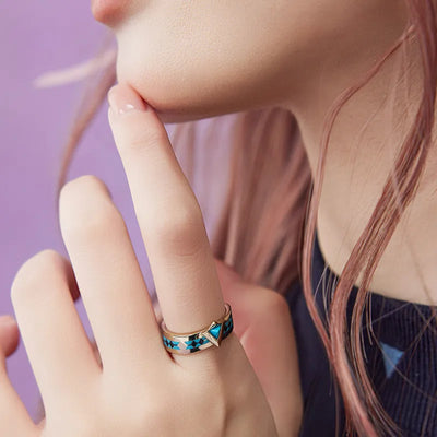 Model wearing the Genshin Impact Citlali turquoise ring