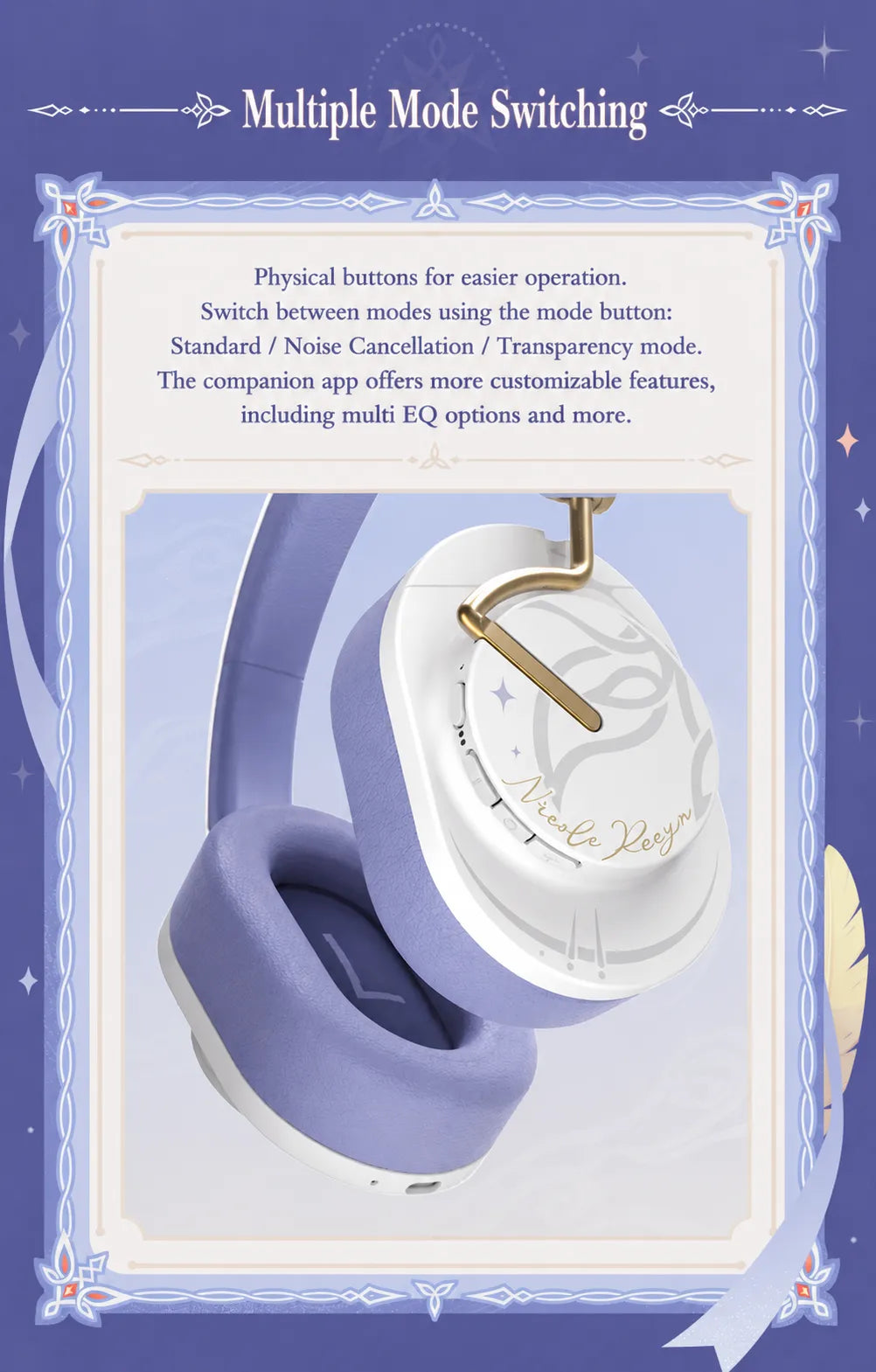 Nicole headphones featuring hybrid active noise cancellation