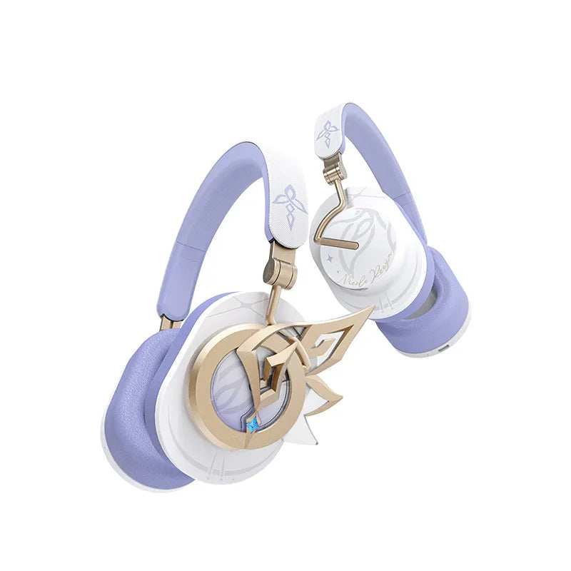 Nicole Clamor Within Series over-ear headphones in white, lavender, and gold