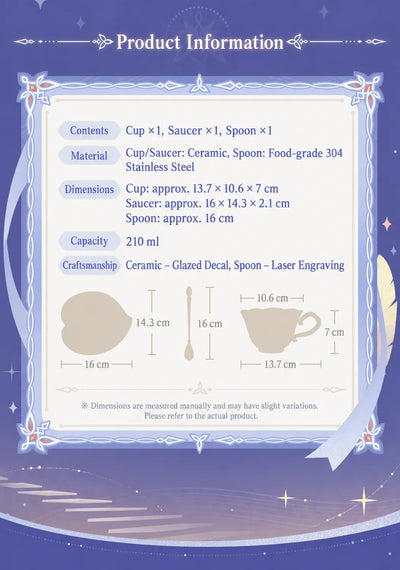 Nicole tea cup and saucer set product information and dimensions