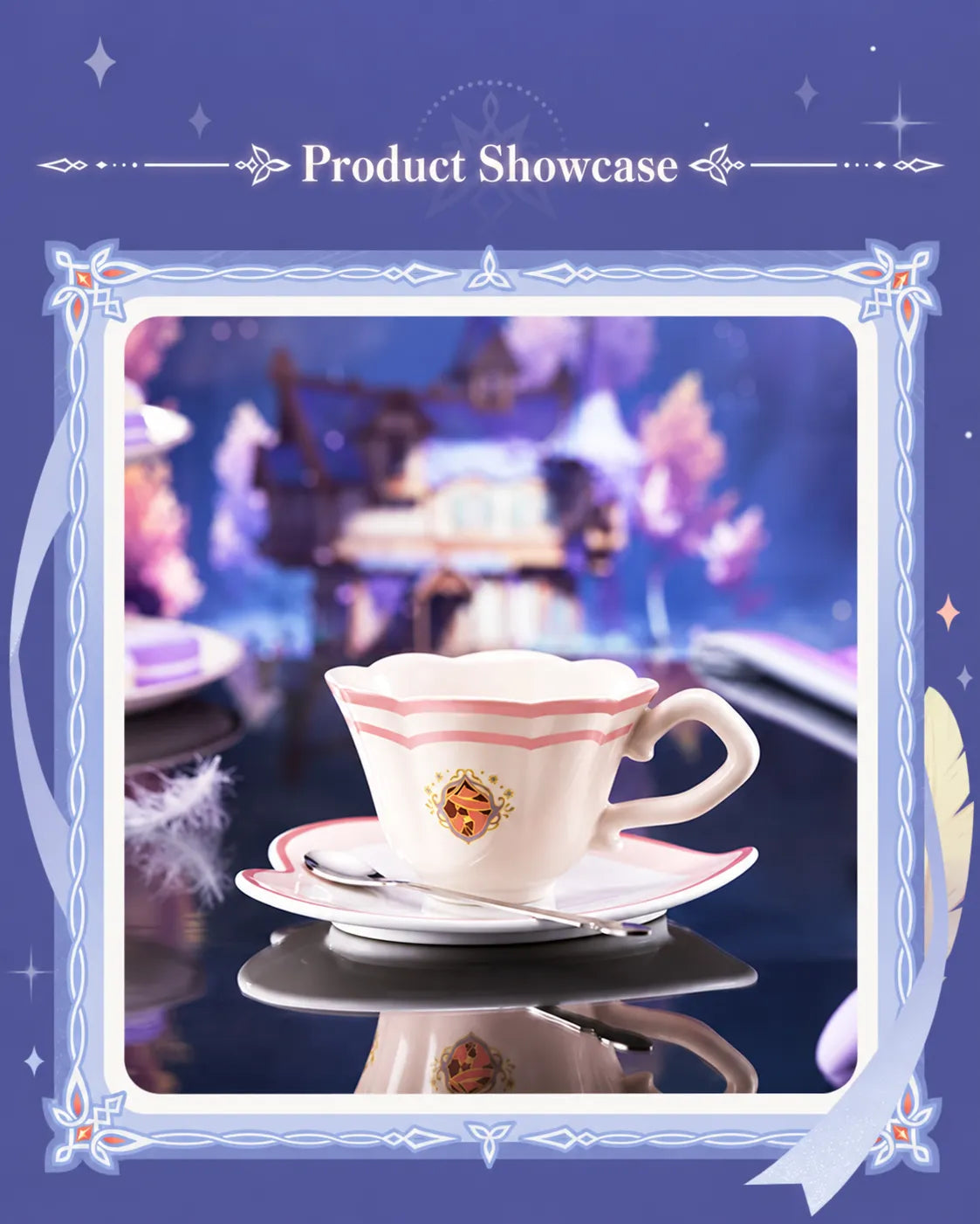 Nicole ceramic tea cup, saucer and spoon product showcase