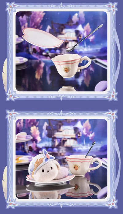 Nicole tea cup filled with tea on matching ceramic saucer