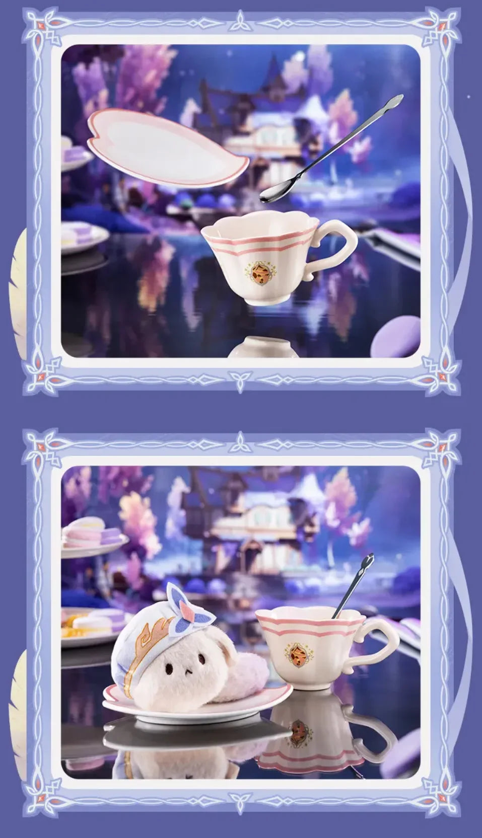 Nicole tea cup filled with tea on matching ceramic saucer