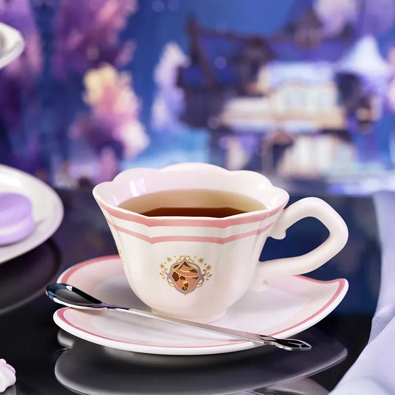 Nicole themed ceramic tea cup, saucer and spoon set