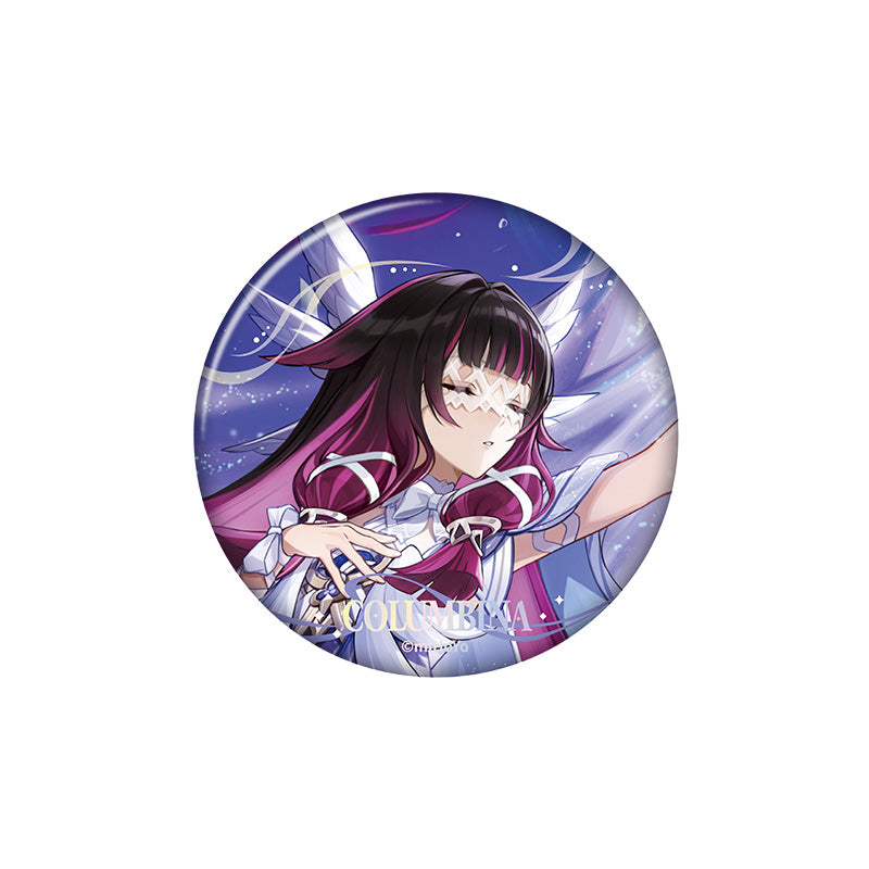 Genshin Impact Columbina character badge with holographic finish and themed artwork