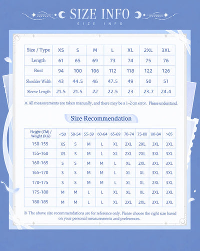 Columbina Theme Impressions Casual T-Shirt size chart and size recommendations