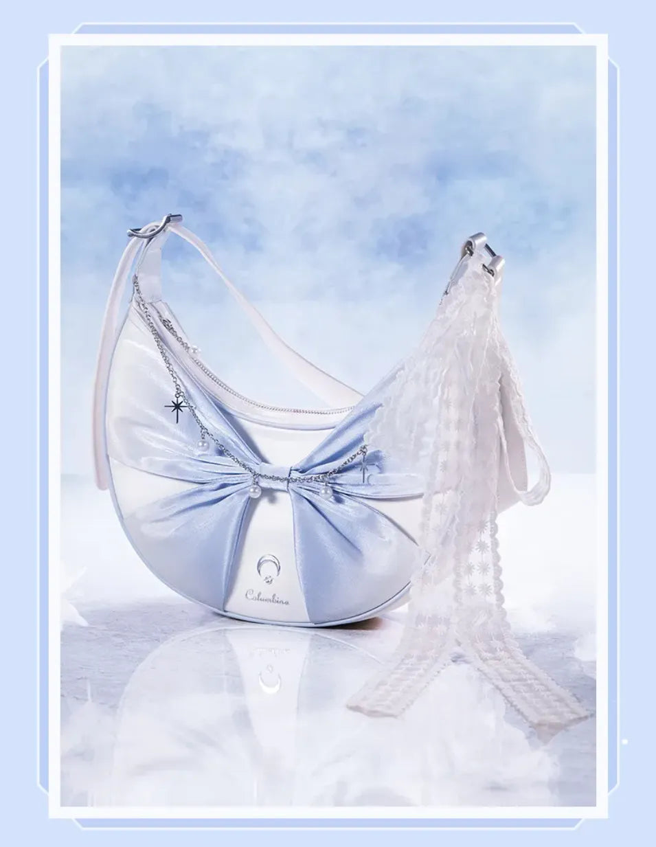 Columbina crossbody bag back zipper pocket and pearl charm