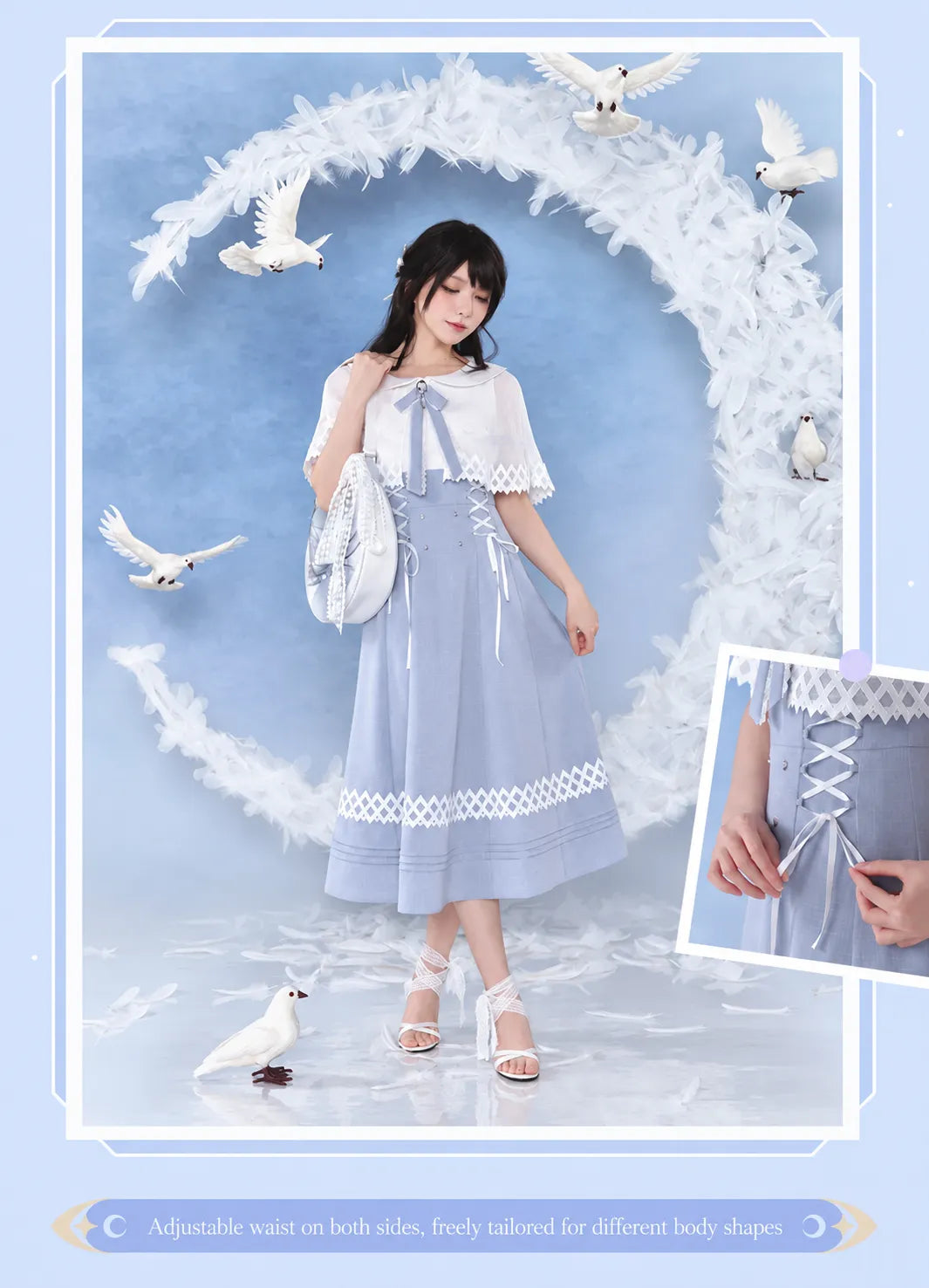 Columbina dress with lightweight capelet and flowing full skirt