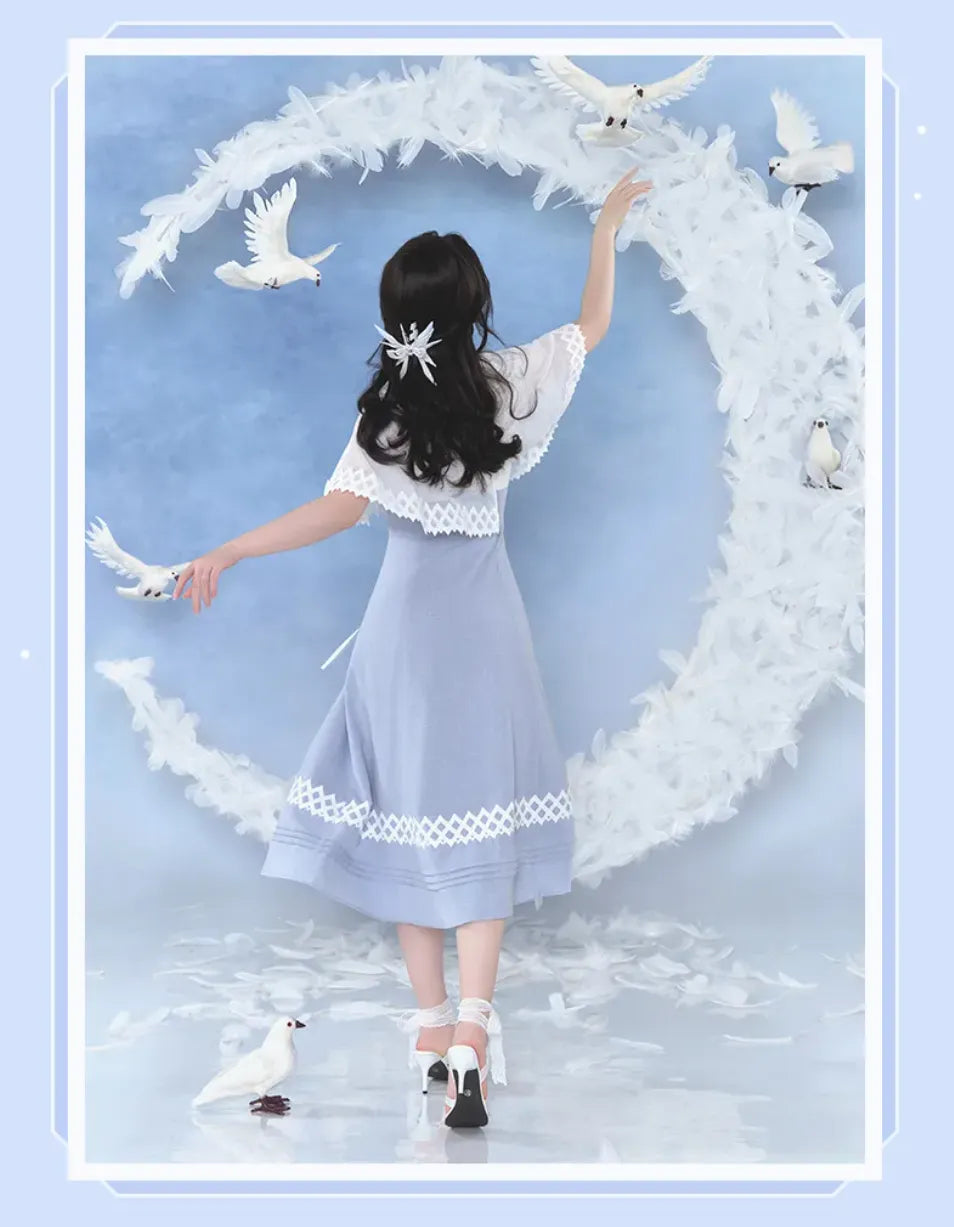 Columbina dress collar bow and character-themed metal charm