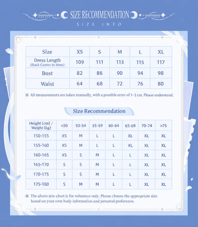 Columbina patchwork dress size chart and size recommendations