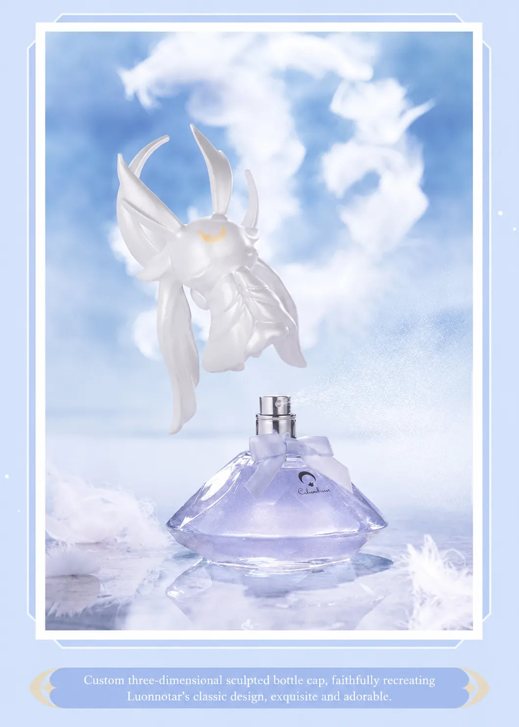 Close-up views of Columbina perfume sculpted cap and bottle details