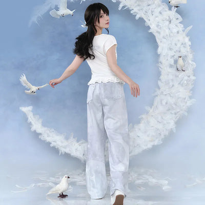 Columbina printed casual pants with pale celestial patterns