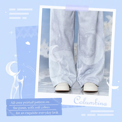 Columbina celestial printed pants hem and stitching detail