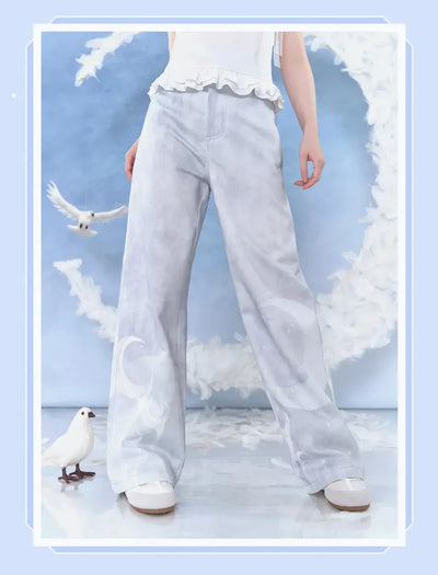 Columbina printed pants back pocket with pearl accents
