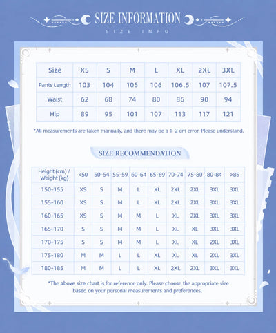 Columbina Theme Impressions Printed Casual Pants size chart and recommendations