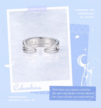 Columbina necklace and two open ring designs displayed together