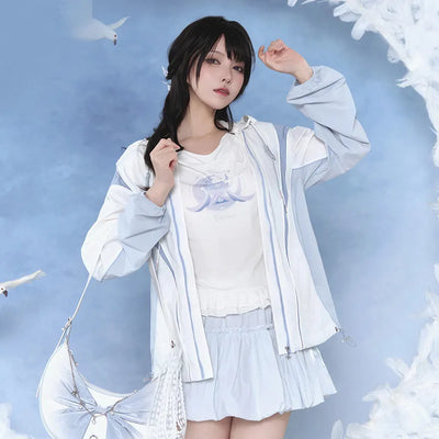 Columbina themed blue and white sun protection jacket front styling