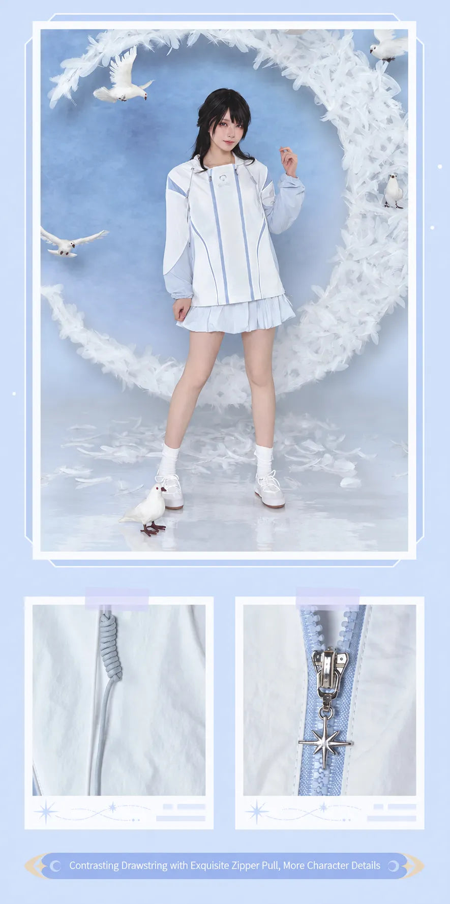 Columbina sun protection jacket back wing embroidery details