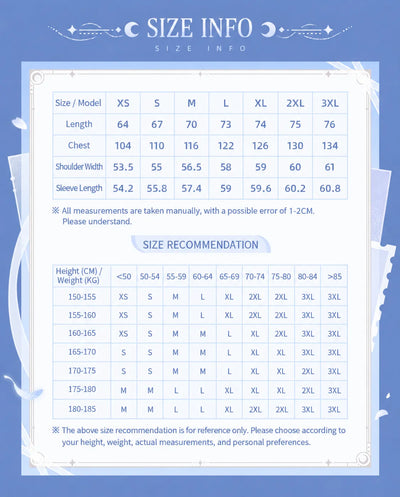Columbina sun protection jacket size chart and size recommendations