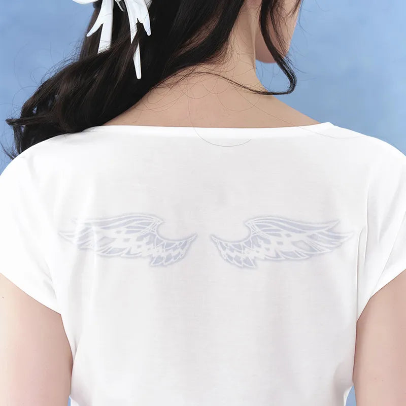 Columbina themed white fitted T-shirt with celestial print