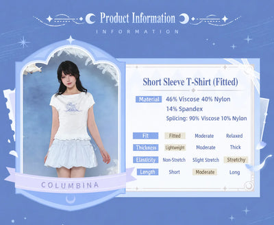 Full outfit view of Columbina T-shirt with feather backdrop