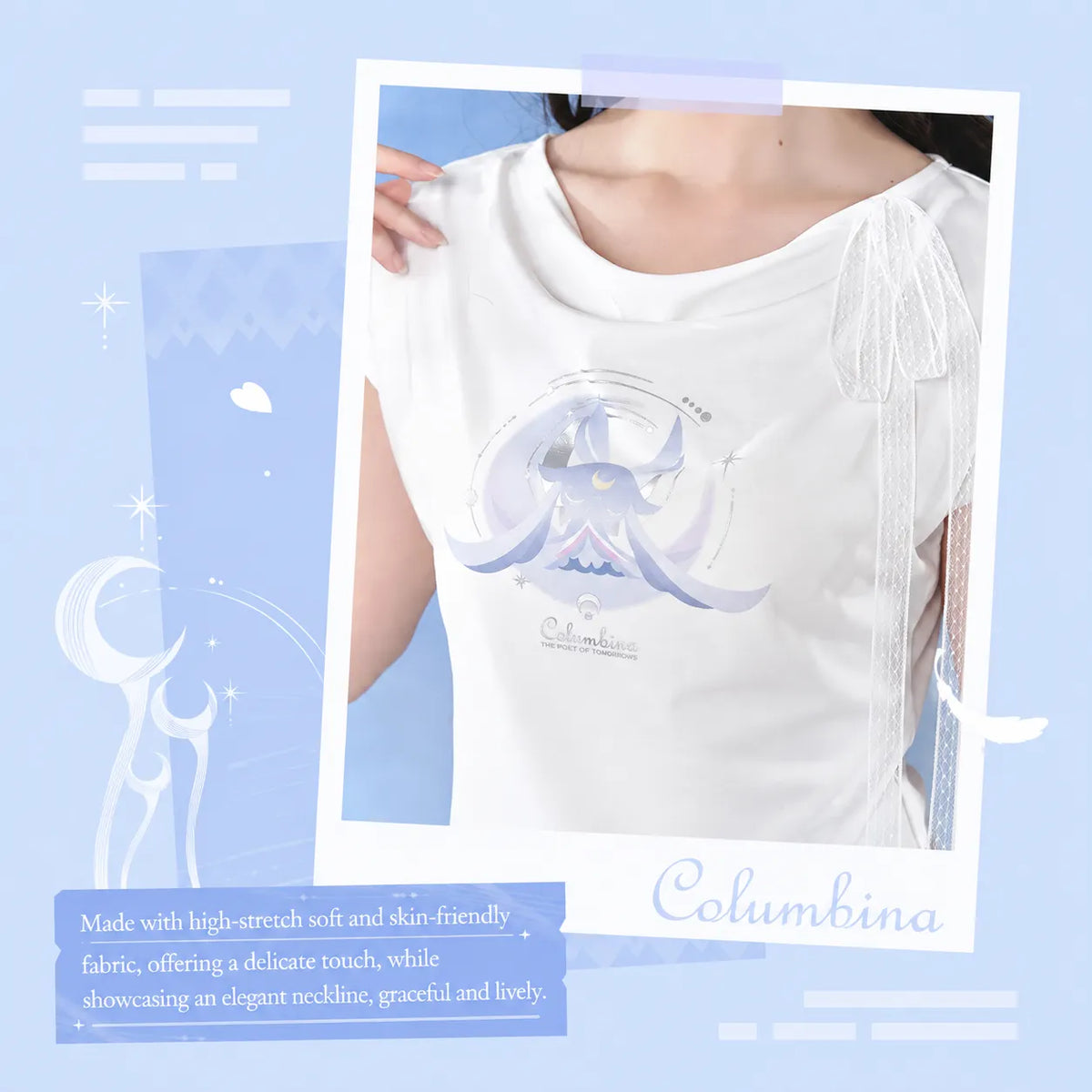 Columbina T-shirt delicate shoulder tulle decoration