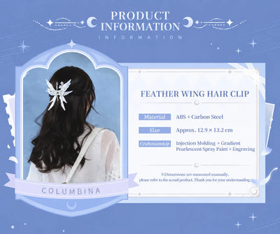 Model wearing Columbina wing hair claw clip from the back