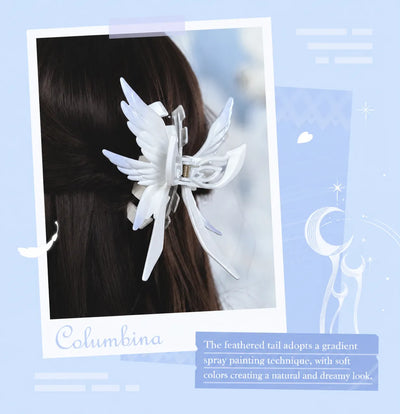 Columbina wing hair claw clip shown from multiple angles
