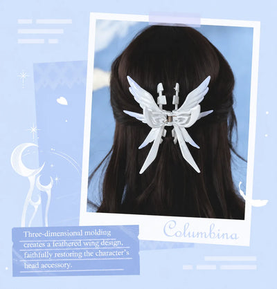 Close-up of Columbina hair claw clip feather details and gradient finish