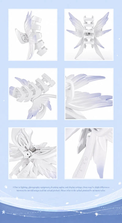 Columbina engraving and pearlescent feather detail on hair claw clip